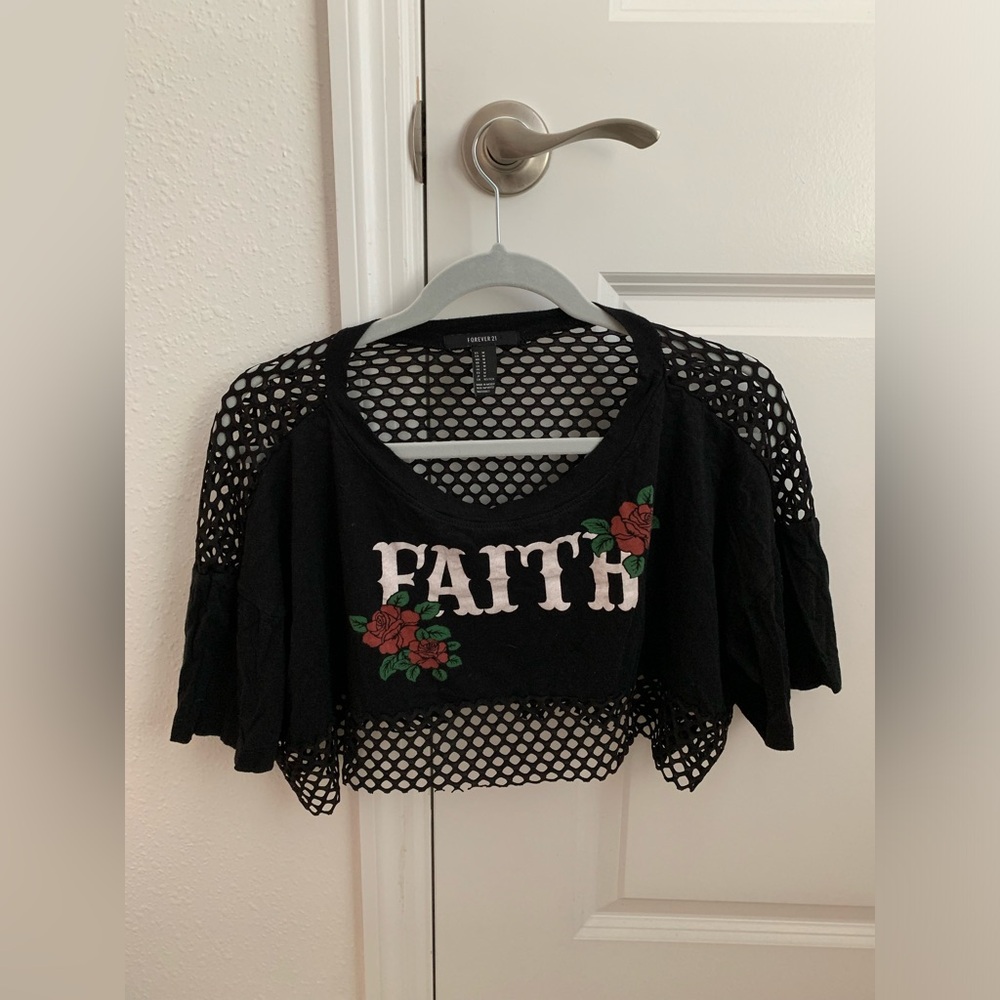 Forever 21 | crop top with fishnet cut outs | Black